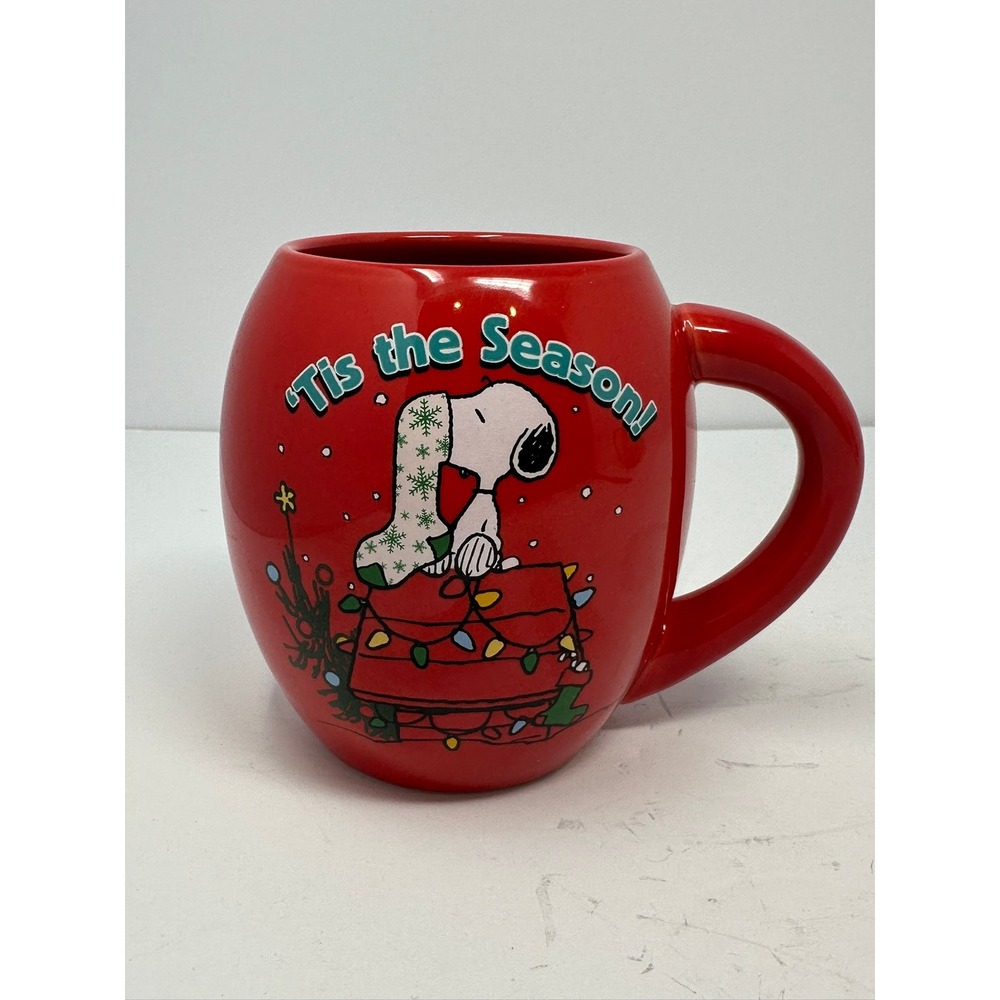 Peanuts 'Tis‎ The Season' Snoopy Woodstock Charlie Brown Christmas Cup Mug 2014